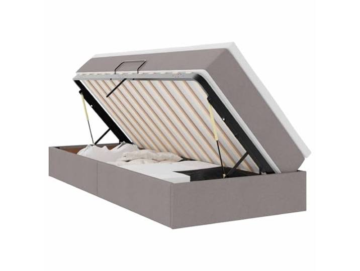PUGYNBK Lagerbett, Taupe, 90 x 200 cm, Polyester Hydraulische Hubung, Matratze im Lieferumfang enthalten, Metallrahmen, platzsparend