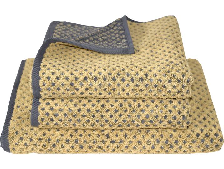Handtuch Set DYCKHOFF Golden Shades Rhombus , gold (goldfarben), 3 Stk., Walkfrottier, Walkfrottier, Obermaterial: 100% Baumwolle, Handtuch-Sets, Handtuch Set, 2 Handtücher (50x100 cm), 1 Badetuch (70x140 cm)
