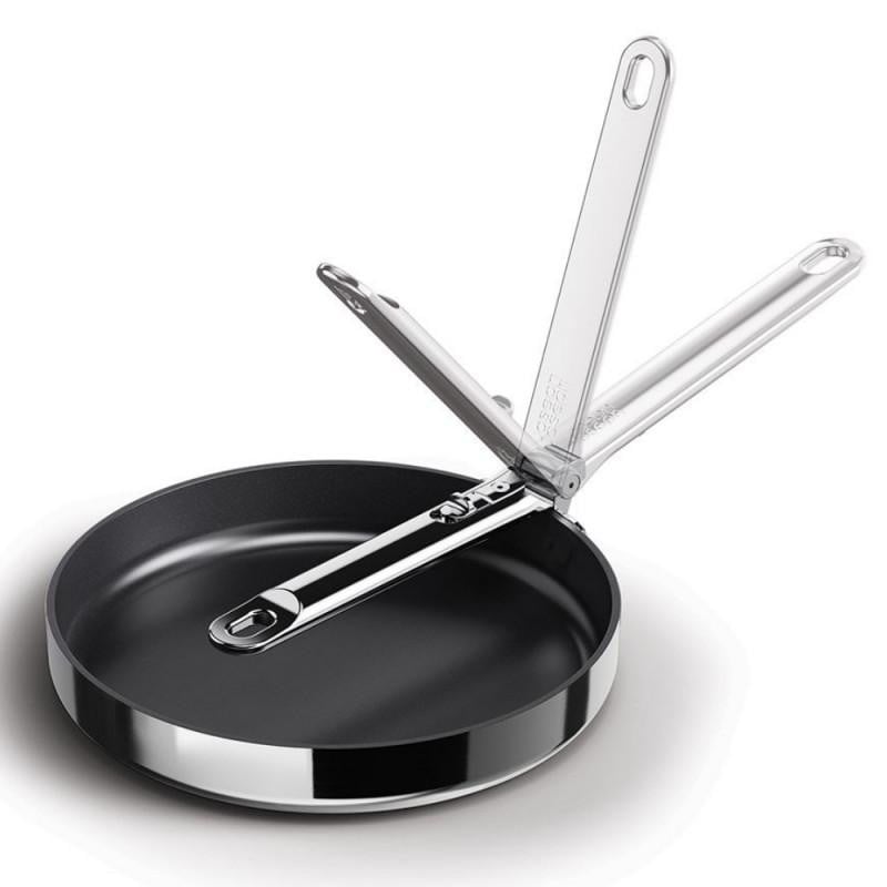 Joseph Joseph Space Steel Anti-aanbakpan met inklapbaar handvat, 24 cm