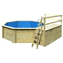 Karibu Pool Modell 2 C - kesseldruckimprägniert Grundkörper inkl. Terrasse & kleiner Sonnenterrasse Sparset inkl. Sandfilteranlage & Skimmer