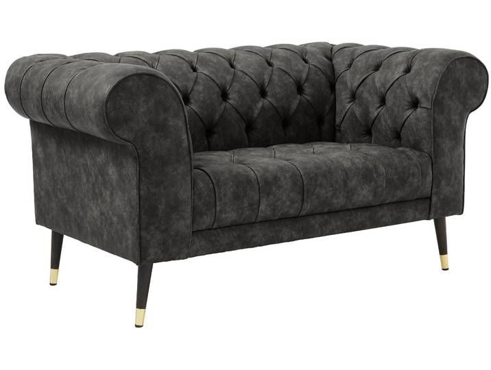 Chesterfield-Sofa, 150x87 cm, Luxus-Microfaser, Grau, 2-Sitzer, Vintage, Home-affaire