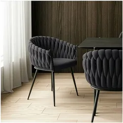 HOME DELUXE Esszimmerstuhl gewebt AYLA - 3er Set Dunkelgrau