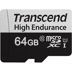 Transcend microSDXC 350V 64GB Class 10 UHS-I U1 (64 GB, microSDXC, U1, UHS-I), Speicherkarte, Silber, Schwarz