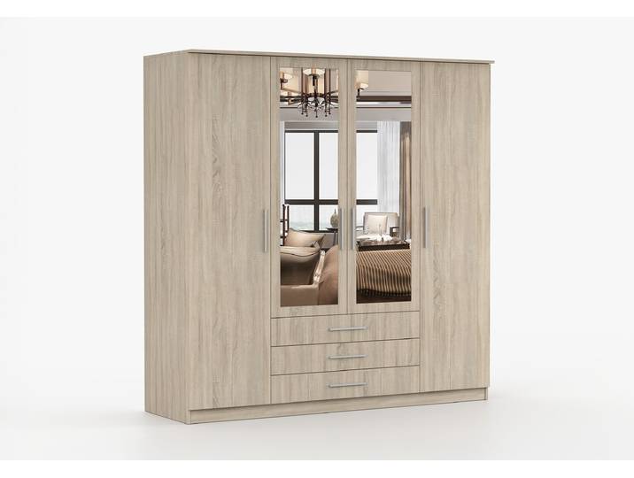Drehtürenschrank SZANTAL 4D S 200 cm Sonoma Eiche Sonoma Eiche + Spiegel
