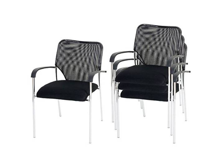 Mendler 4er-Set Besucherstuhl Tulsa - Sitz schwarz, Rückenfläche schwarz Konferenzstuhl, stapelbar, Stoff/Textil