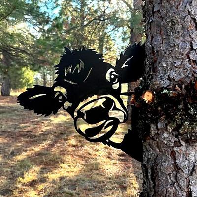 Peaking a Boo Flipping Off Bigfoot Tier Metallschild Kunstornament, Tier gucken um Schilder Ecke Baum Garten Zaun Bauernhaus Outdoor Wohndekoration