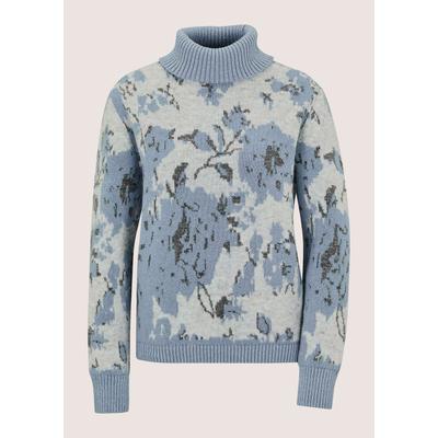Longpullover MADELEINE "Pullover Floraler Jacquard-Pulli mit Rollkragen", Damen, Gr. 34, rauchblau, silbergrau, multicolor, Modern, comfort fit, Pullover Longpullover