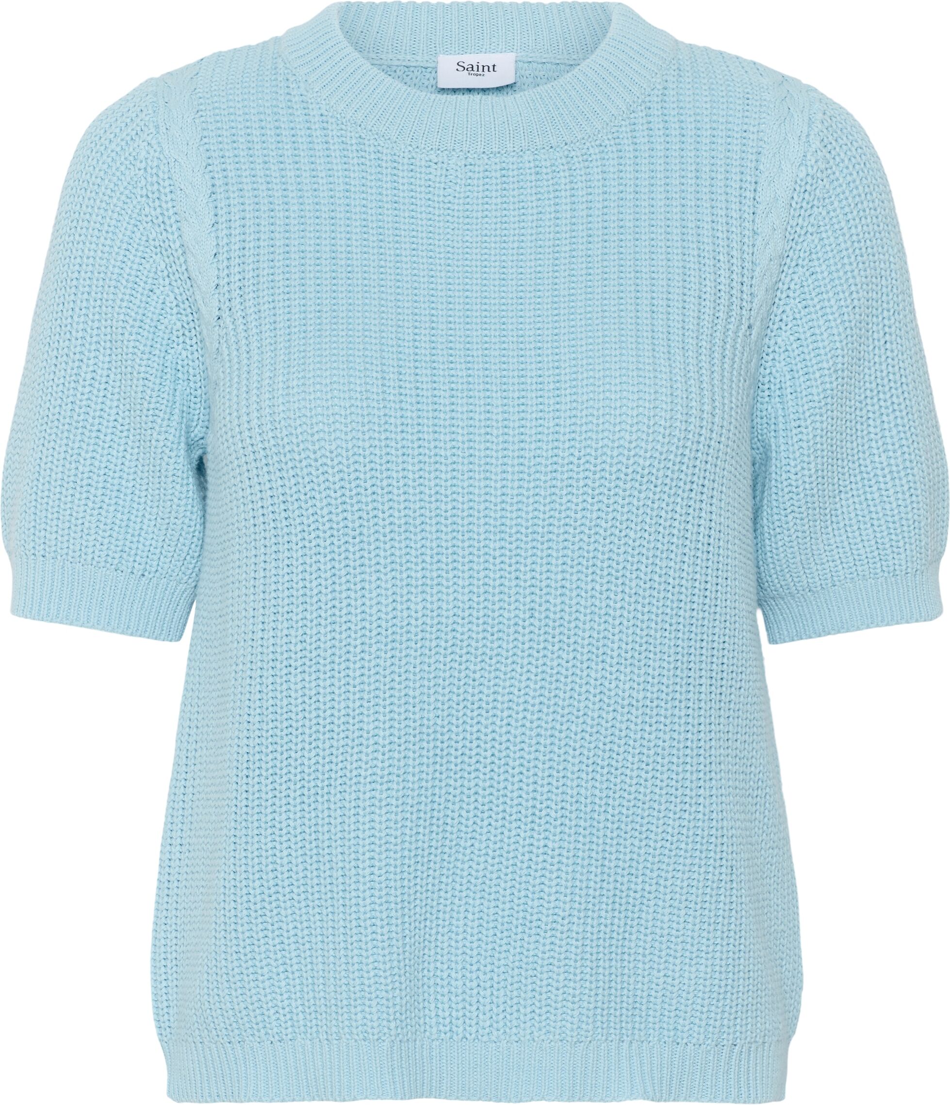 Strickpullover SAINT TROPEZ "Damen Strickpullover PiliaSZ", Damen, Gr. M, blau (skyway), Obermaterial: 100% Baumwolle CO., Pullover Strickpullover