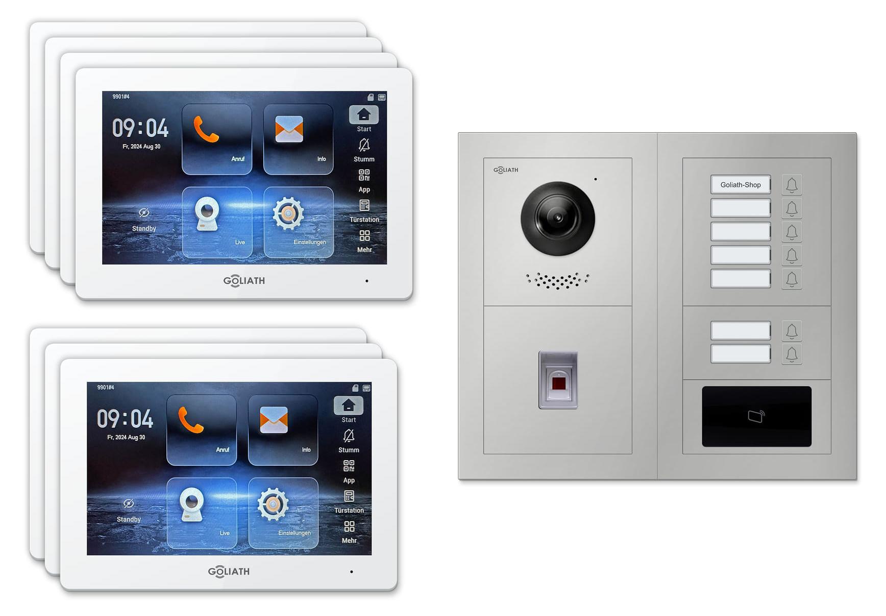 Goliath Premium IP GL-IPH745.1 Video-Türsprechanlage, 7 Familien, 7× 7 Zoll Weiß, Silber, Aufputz