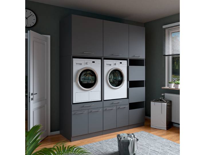Hauswirtschaftsraum Set P 186cm Grau/Anthrazit