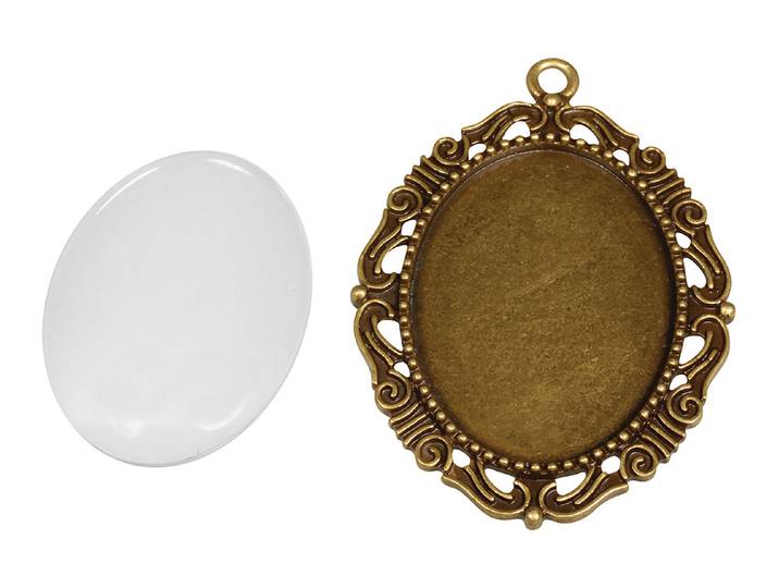 Rayher Metall-Fassung Anhänger mit Zierrand und Cabochon 4.3 × 5.2 cm