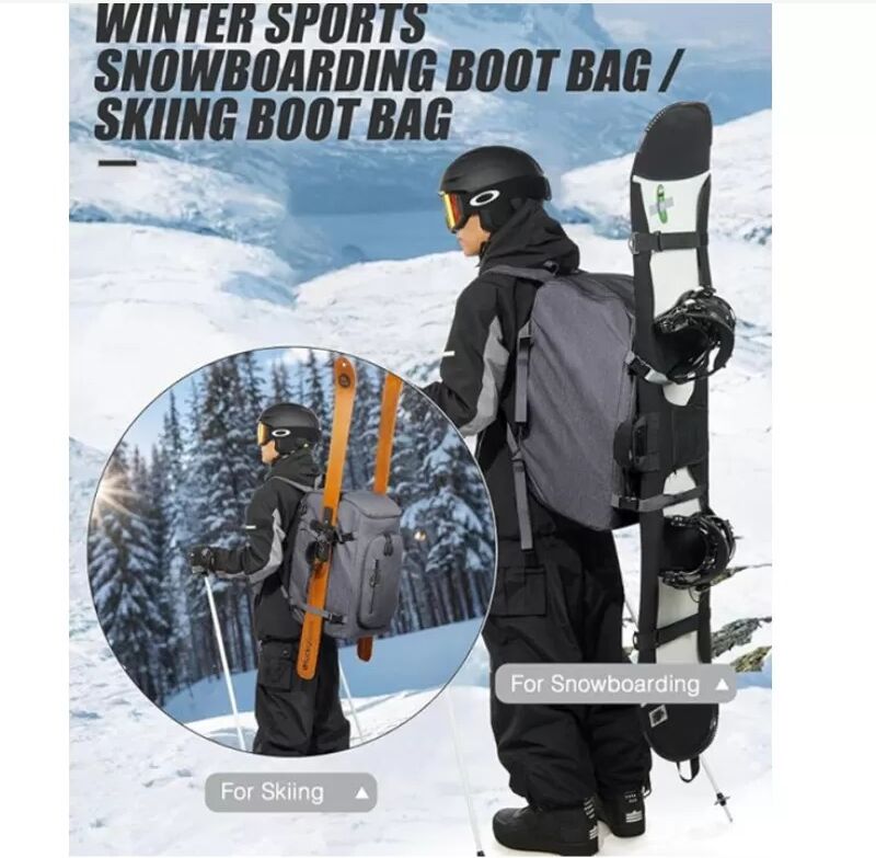 INF 60L Tragbare Multifunktionale Skischuhtasche - Outdoor-Sportrucksack aus Polyester Grau