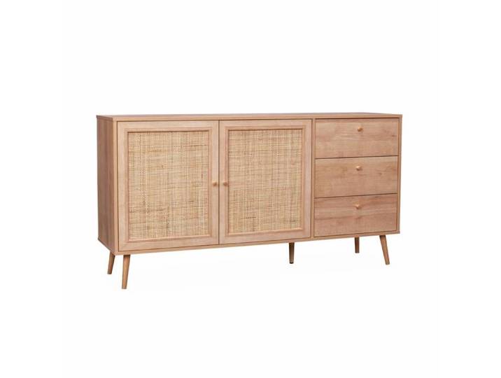 sweeek - Buffet scandinave décor bois et cannage 2 portes 150cm BOHÈME