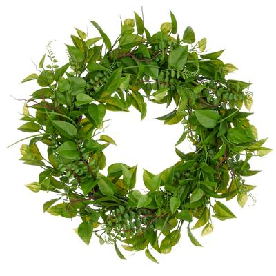 Kunstkranz CREATIV GREEN "Kranz mit Blättern", grün, H:8cm Ø:60cm, Kunststoff, Kunstpflanzen, mit detailgetreuen Blatt- und Farnzweigen