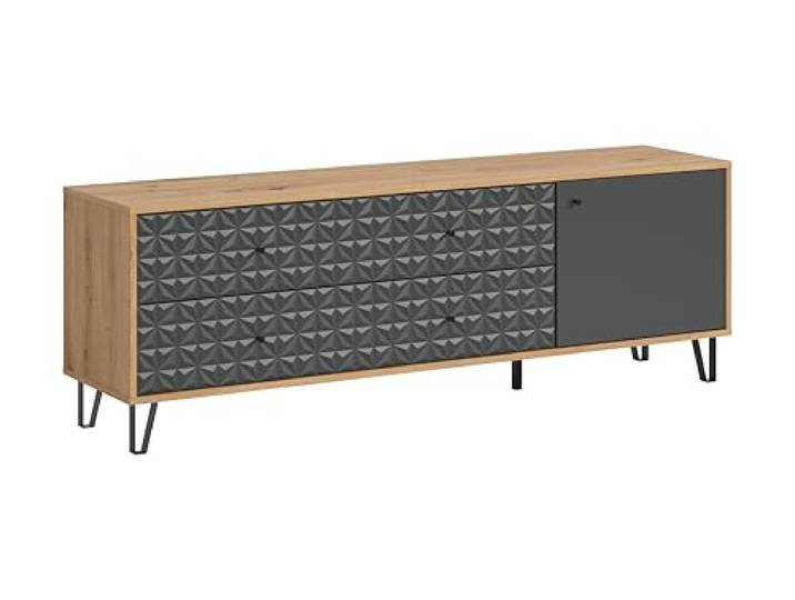 xonox.home – Lowboard Prisma 164x56x40 cm in Artisan Oak Nachbildung und Anthrazit matt mit 3D-Front – Modernes Stauraummöbel für Wohn- und Schlafbereiche – hochwertig, funktional & pflegeleicht