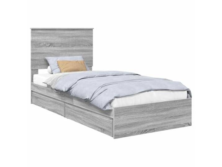 PUGYNBK Bett mit Schubladen, Grau, Sonoma, 90 x 190 cm Holztechnik, Kopfteil inklusive, integrierte Aufbewahrung, einfache Montage