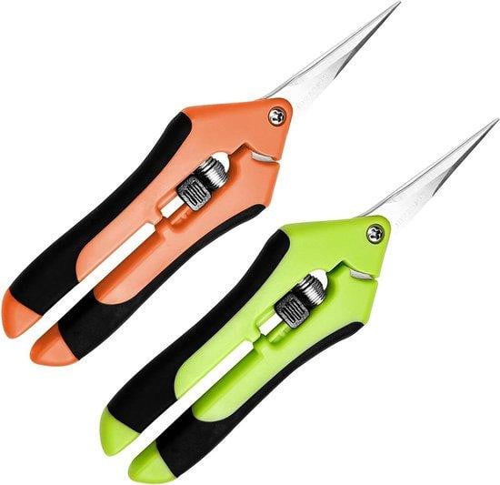Set van 2 ergonomische bypass snoeischaars met gebogen handvat voor bloemen en planten, multicolor