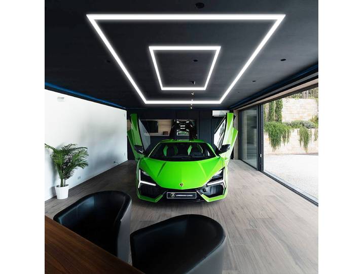 Lustre LED carré moderne ultra-léger 6500K à double anneau pour bureau, garage, salon 110V 220V