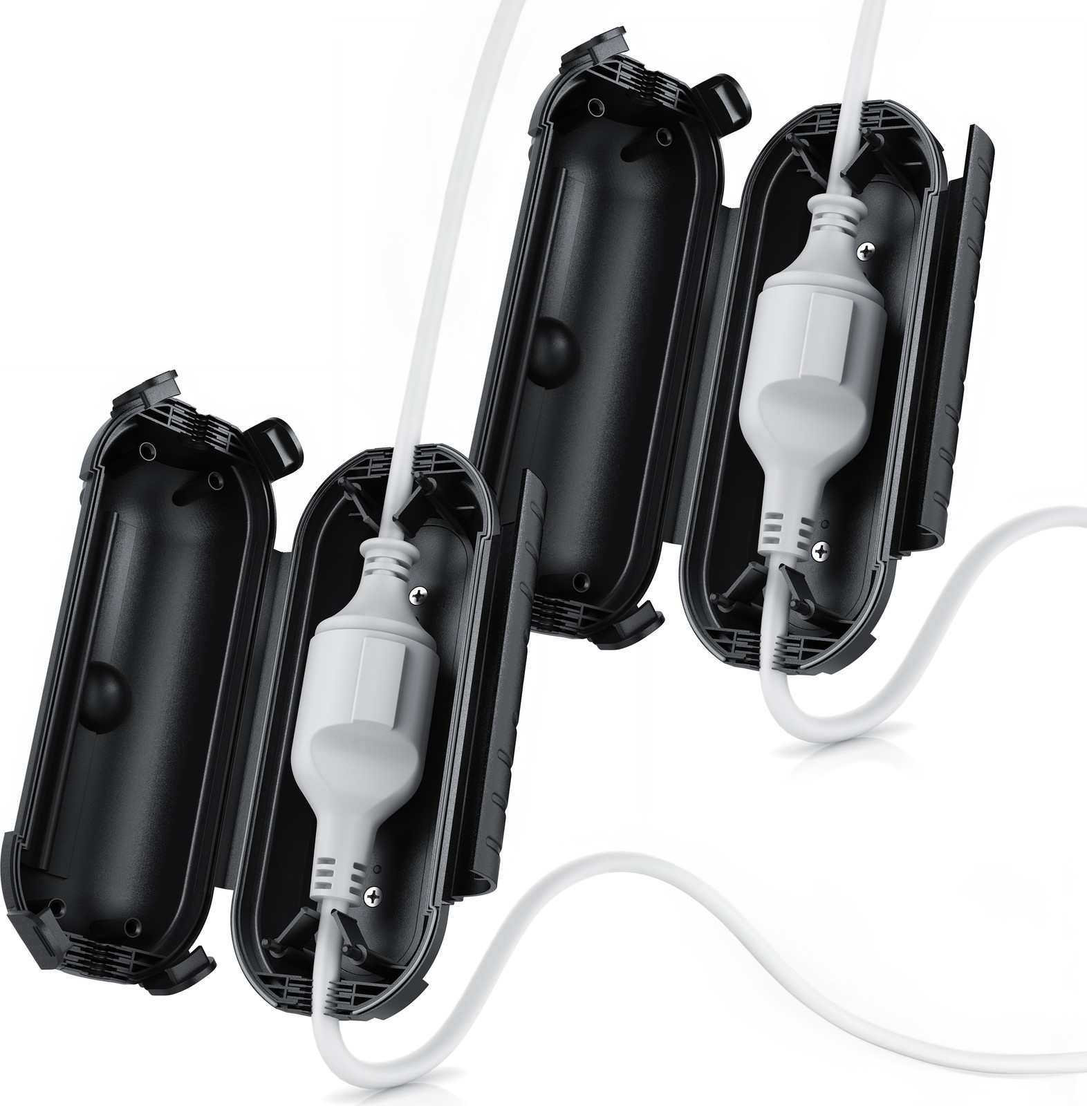 BEARWARE Set van 2 Brandson Kabelboxen, Spatwaterdicht IP44, Zwart, B: 210 mm x D: 85 mm