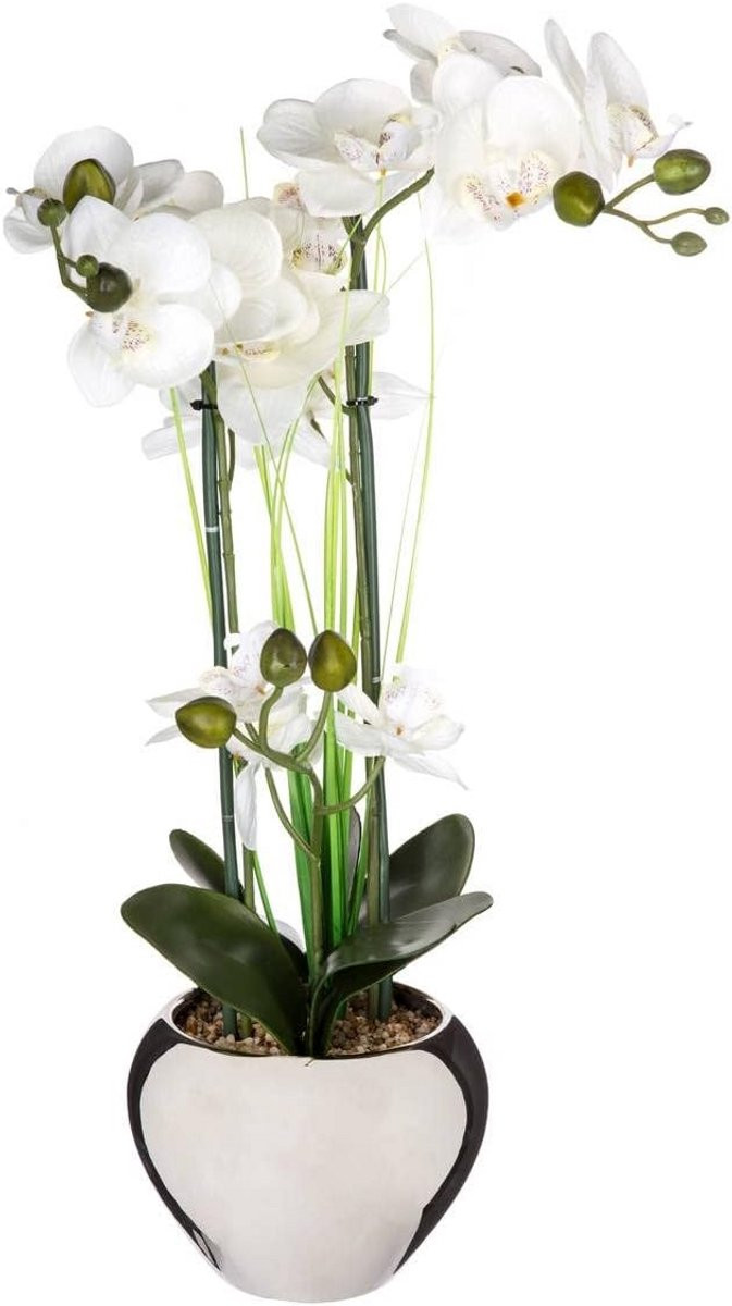 Atmosphera Kunstmatige Orchidee met Witte Bloemen in Wit-Zwarte Pot