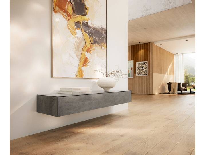 DELIFE Lowboard Cuor, Keramik Beton Grau 150 cm 1 Klappe 1 Schubfach Schwebend Lowboard