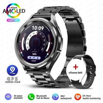 Silver Stone Store Galaxy Watch 6 Smartwatch For Men With GPS, AMOLED Display, And 100+ Sport Modes black Steel