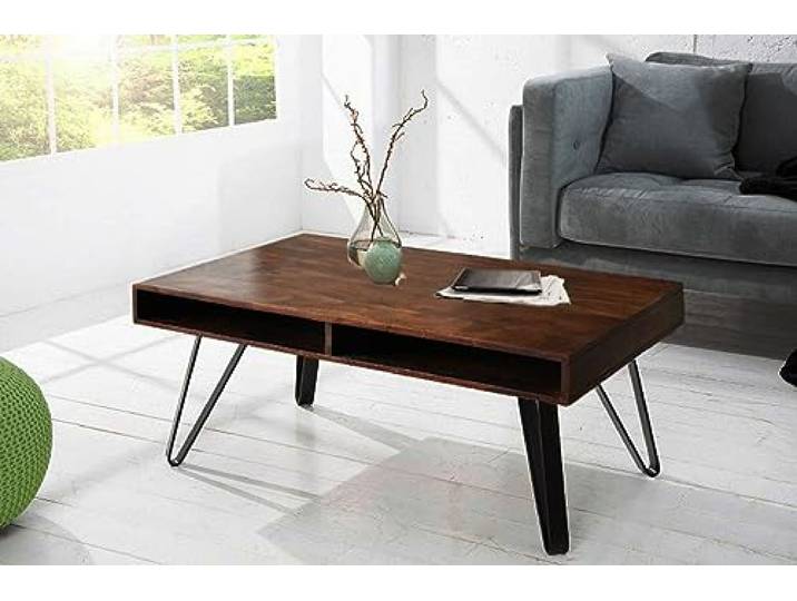 SITHEIM Couchtisch Augustine Couchtisch 100cm Haarnadelbeine aus Akazienholz Rote Walnuss-Finish