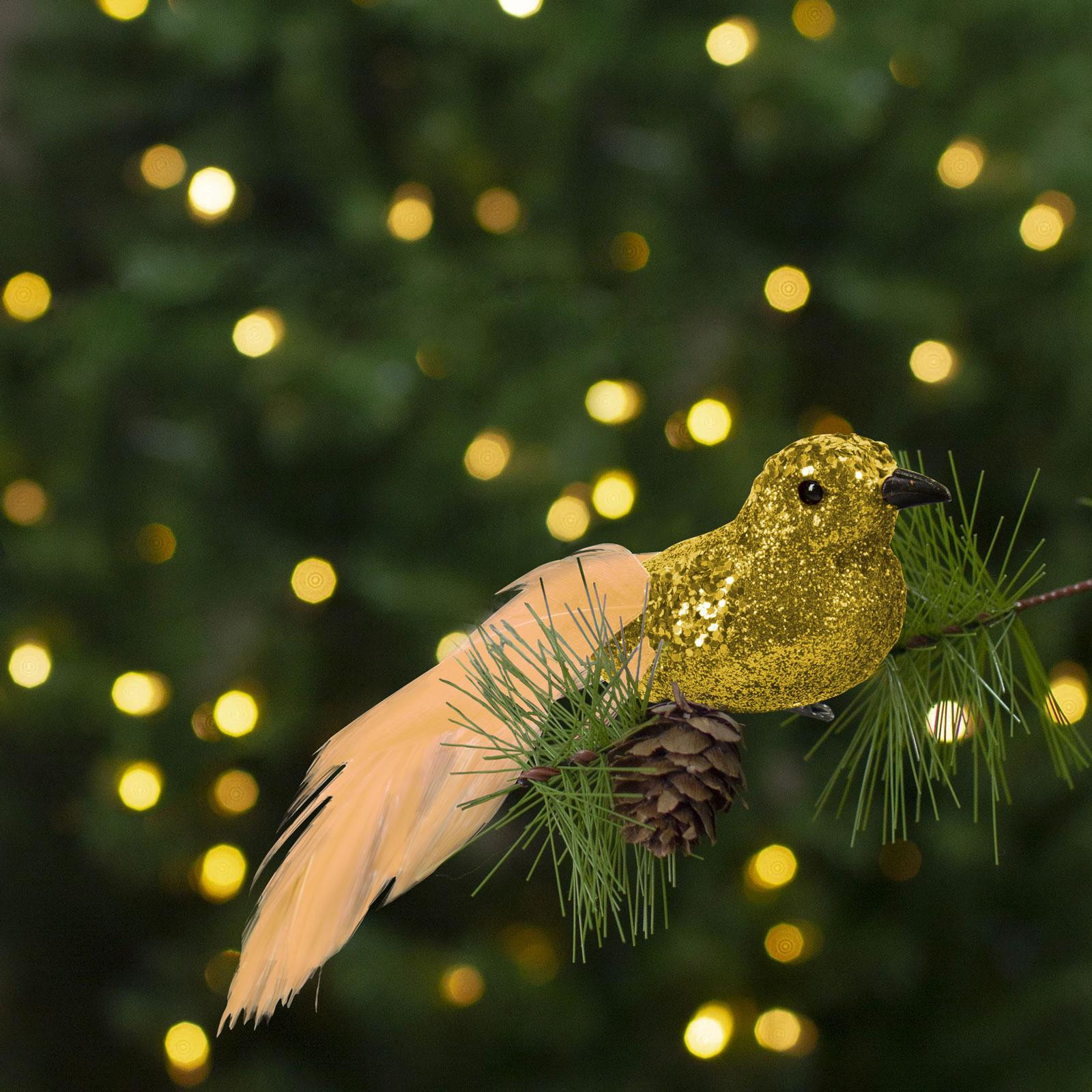 HomeShopXL Kerstornamenten - Glanzende vogel hangers - Goud - 2 stuks per verpakking