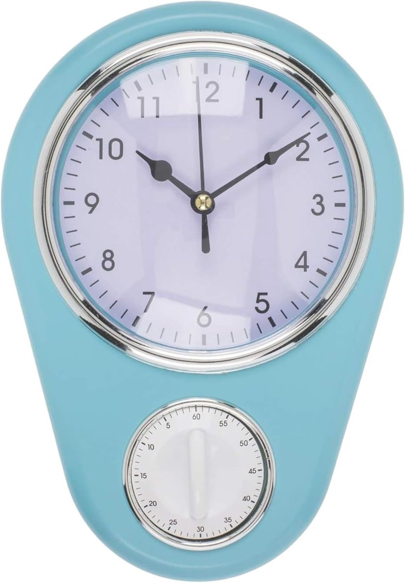 SnelShoppen Retro Keuken Wandklok met 60-minuten Timer - Lichtblauw