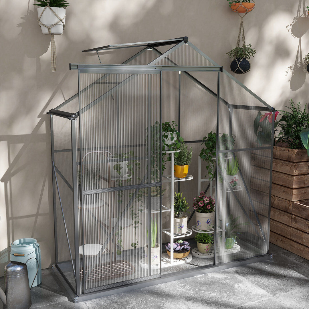 NFusion Everra Modern Polycarbonate Greenhouse With Aluminium Frame And Sliding Door Grey 200cm H X 190cm W X 70cm D