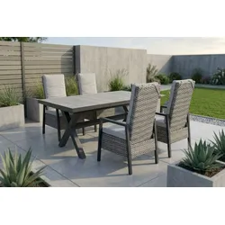 OUTFLEXX Louvra Select Garten-Essgruppe, natur/anthrazit, Polyrattan/Alu, 4 Sessel, Tisch 160/210 x 100 cm