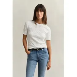 Gant für Damen. 4800105 Weißer Pullover aus elastischer Baumwolle mit Acht-Maschen-Strickmuster (S), Lässig, Klassisch, Kurzarm