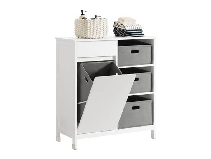SoBuy Badezimmerschrank mit Wäschekorb für Badezimmer, 80x91x38 cm Weiß