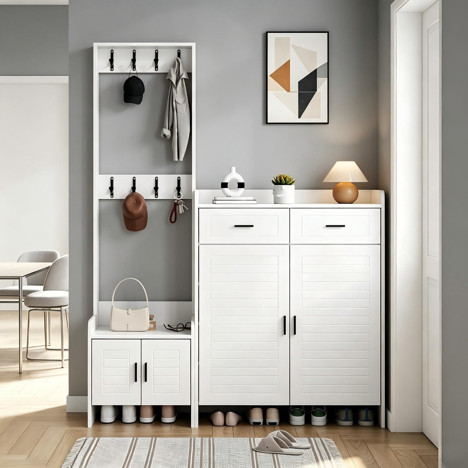 OKWISH Garderobekast met twee lades en schoenenkast, wit