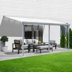 Terrassenüberdachung Aluminium 434 cm als Bausatz Sichtschienen und Hohlkammerplatten Weiß