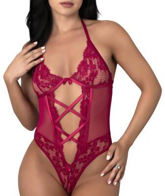 Magic Silk Black Cherry Halter Teddy