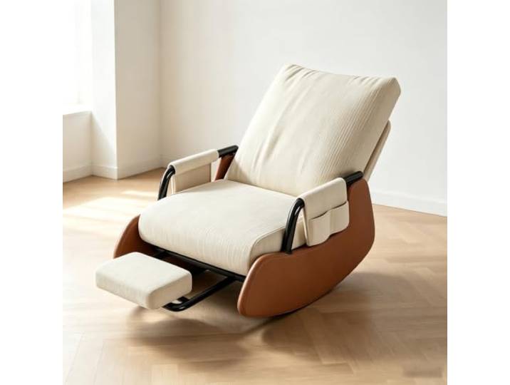 Schaukelsessel Modern – mit Ausziehbarer Beinablage Ergonomischer Schaukelstuhl mit ausziehbarer Fußstütze und Seitentasche für tägliche Entspannung.