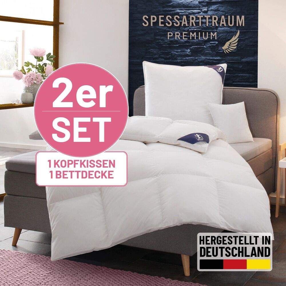 Gänsedaunenbettdecke + Kopfkissen SPESSARTTRAUM "Premium******", weiss (weiß), B/L: 155cm x 220cm Anzahl Teile 1, B/L: 80cm x 80cm Anzahl Teile 1, Bezug: Baumwolle Füllung: Gänsedaune/-feder, extrawarm, Bettdecken Bezug: 100% Baumwolle. Kopfkissen Bezug: 