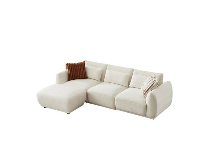 YHL Voyura 10 Canapé En Tissu Teddy Moderne - Siège à ressorts hélicoïdaux - Forme Générale en L - Blanc cassé