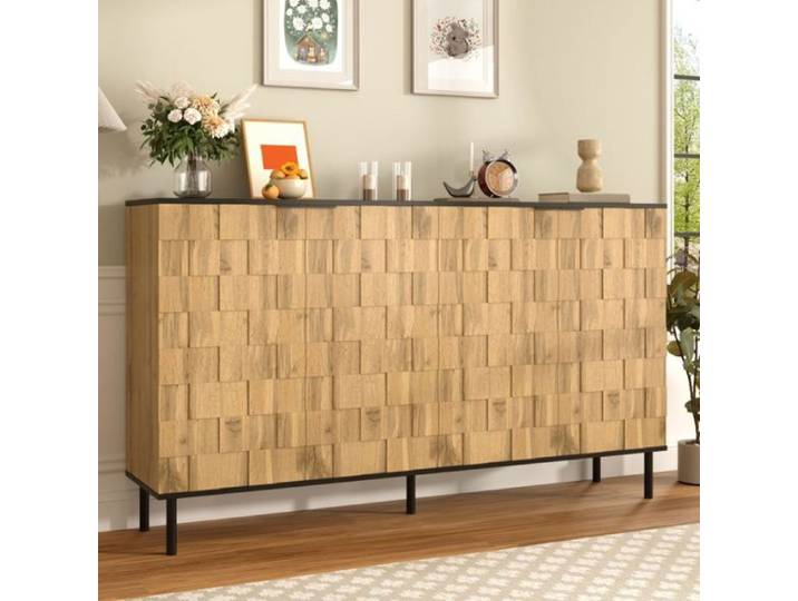 Buffet moderne en mosaïque meuble à quatre portes meuble de rangement en bois pour le salon et le couloir aggloméré pieds métal
