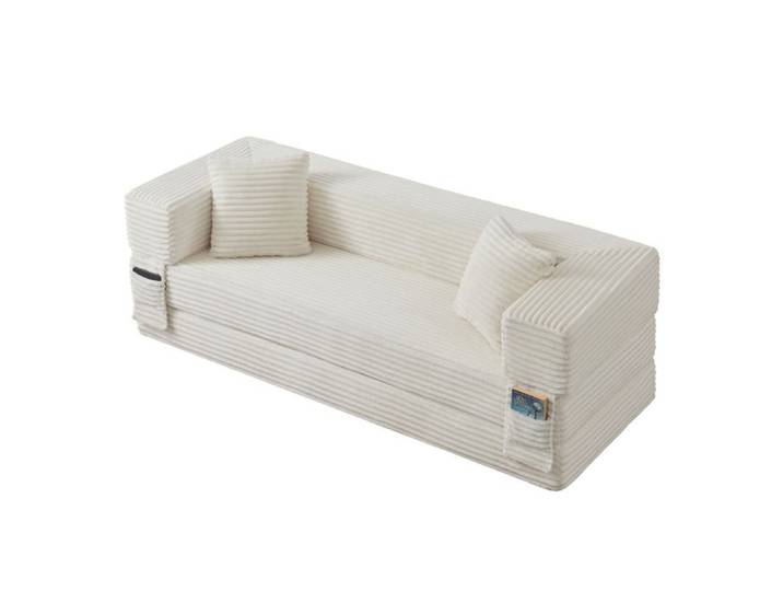 Canapé convertible 3 places cord blanc en mousse design moderne compact et lit d'appoint confortable TYNQER