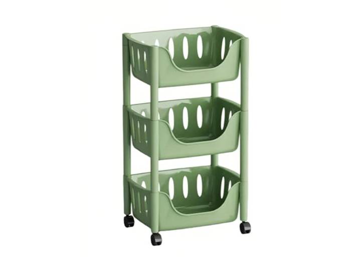 WANGHAI-666 Rollwagen Mehrstufiger Rollwagen aus Kunststoff, bewegliches Aufbewahrungsregal for die Organisation zu Hause(Green,Klein)