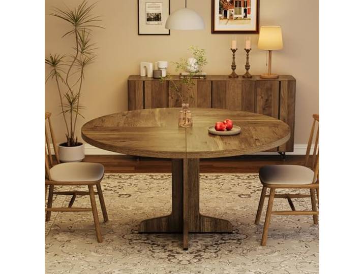 GarveeMore Moderner 120cm runder Esstisch für 4-6 Personen – Massivholzgestell & stabile Tischplatte – Vielseitig für Esszimmer Küche Wohnzimmer, 120 cm, Phoebe Nanmu