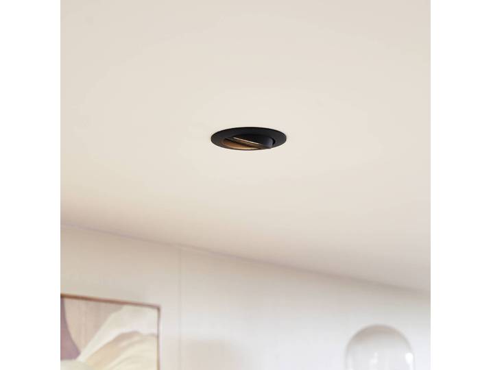 Prios Deckeneinbauleuchte Fibur, schwarz, Zink, Ø 8,2cm, 3er Fibur PRIOS, dimmbar, schwarz, für Wohn- / Esszimmer, Metall, Modern