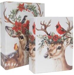 IH Casa Decor Wooden Storage Book Bird on Reindeer Set of 2