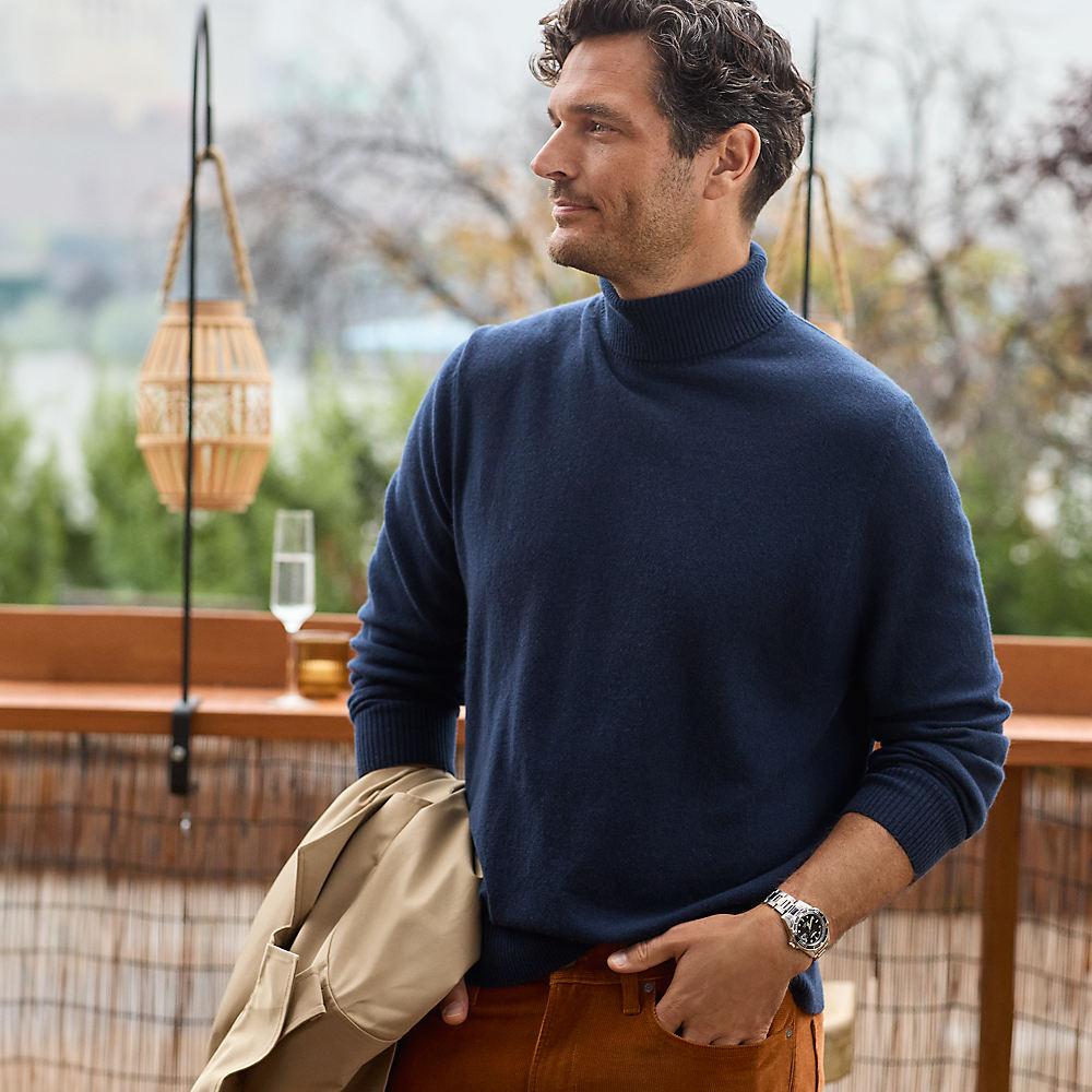 Kaschmir-Rollkragenpullover, Herren, size: regular, Blau, Kaschmir, by Lands' End