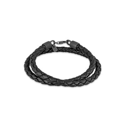 Lederarmband KUZZOI "Armband Echtleder Geflochten Wickeldesign 925 Silber" Gr. 19, schwarz, Halsketten, Herren, Silber 925 (Sterlingsilber), Lederarmband