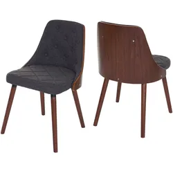 2er-Set Esszimmerstuhl MCW-A75, Besucherstuhl Küchenstuhl, Walnuss-Optik Bugholz ~ Textil grau