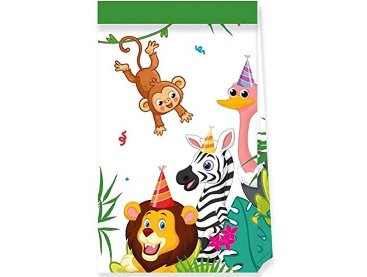 Procos 93787 - Feestzakjes Jungle Balloons, 4 stuks, FSC® mix, papieren zakjes, verjaardag, themafeest, jungle, ballonnen