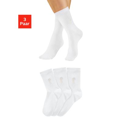 Basicsocken BENCH. "Damensocken hochgeripptes Bündchen", Damen, Gr. 35-38, 3x weiß, Baumwollmischung, elastisch, Socken, mit Bench Logo Stickerei